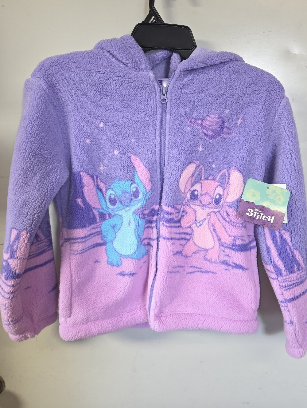 Disney Kids Lavender & Pink Stitch Sherpa Zip Jacket